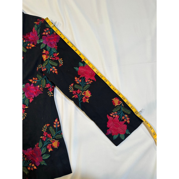 Spirit Embroidered Floral Jacket | Black Cotton Zip Folk Art Coat - M - Picture 8 of 9